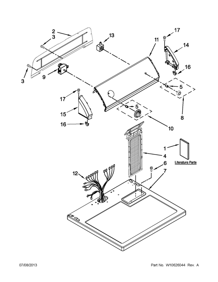 Top And Console Parts Diagram and Parts List for CGD126SBW1  Crosley Dryer
