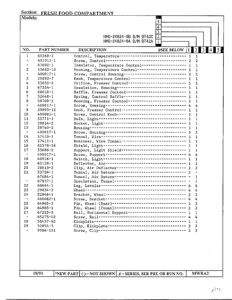 Fresh Food Compartment Page 2 Diagram and Parts List for 24824-0A  Admiral Refrigerator