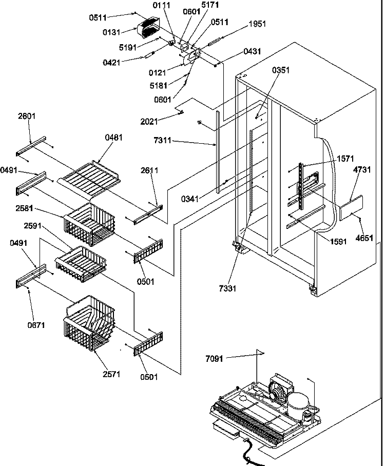 FZ SHELVES AND LIGHT Diagram and Parts List for SRDE528TW P1312601W W Amana Refrigerator