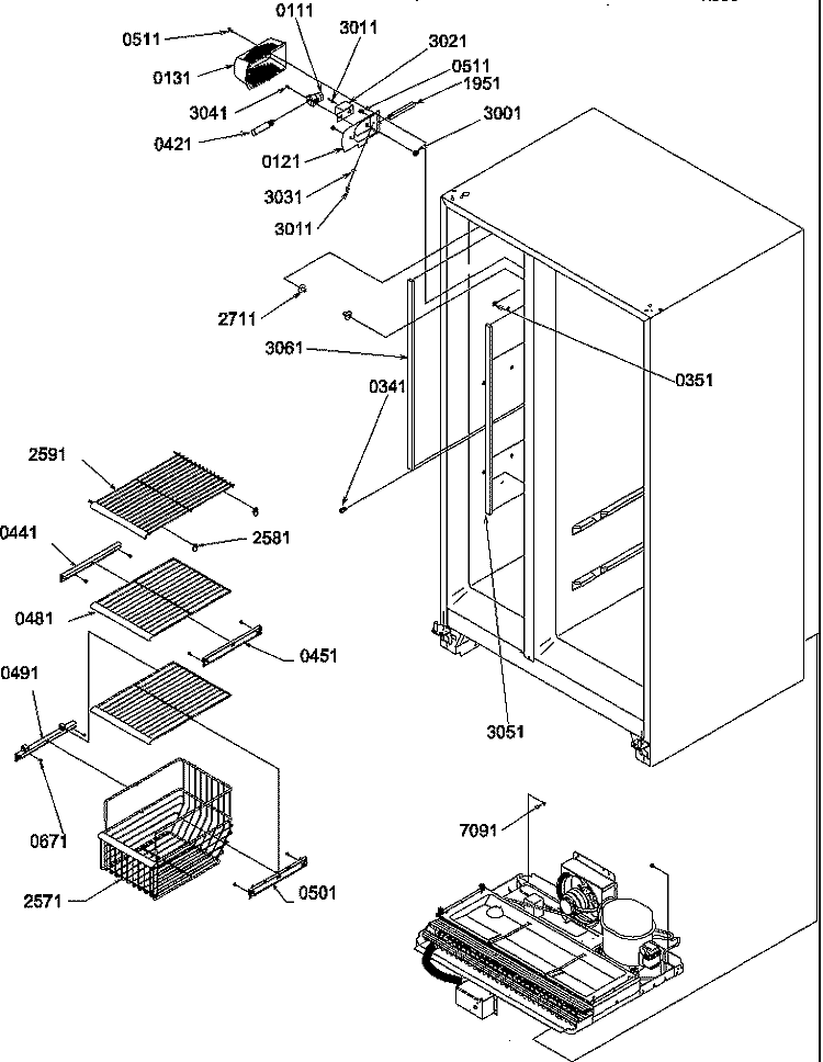 FZ SHELVES AND LIGHT Diagram and Parts List for SXD322L P1313901W L Amana Refrigerator