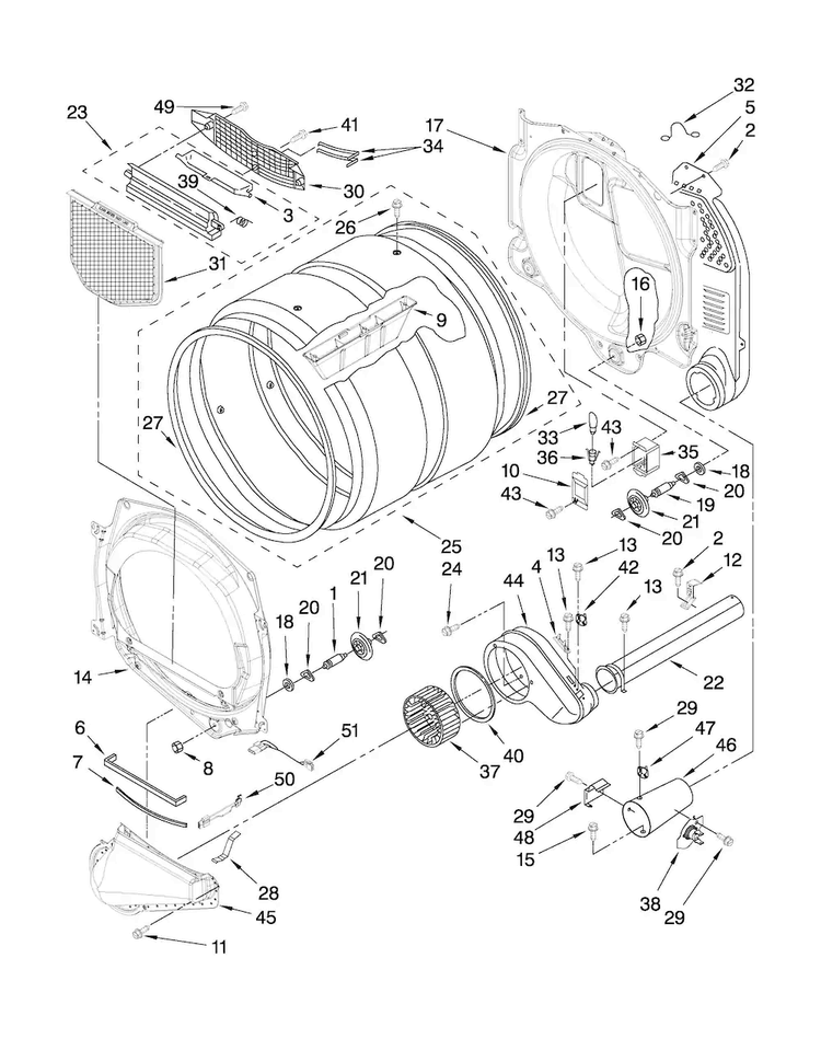 Bulkhead Parts Diagram and Parts List for MGDE200XW0  Maytag Dryer