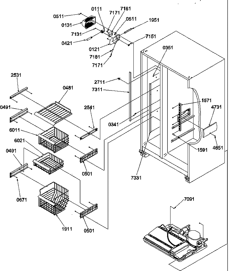 FZ SHELVES AND LIGHT Diagram and Parts List for SBDT520TW P1313201W W Amana Refrigerator