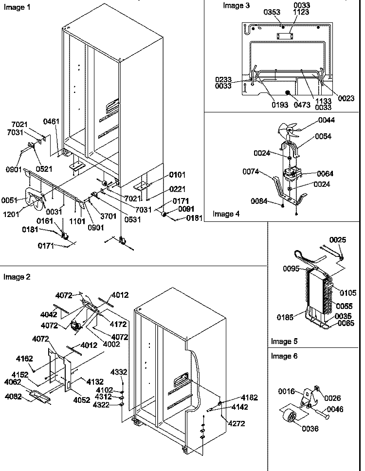 DRAIN SYSTEMS, ROLLERS, AND EVAP ASSY Diagram and Parts List for SRD522TE P1313301W E Amana Refrigerator