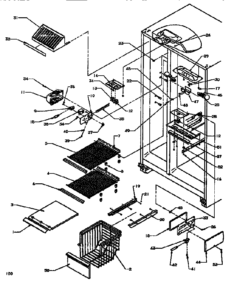 Freezer Shelving & Ref Light Diagram and Parts List for SXD520NW-P1181101WW  Amana Refrigerator
