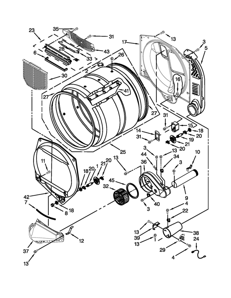 Upper And Lower Bulkhead Parts Diagram and Parts List for MLG24PRAWW3  Maytag Dryer