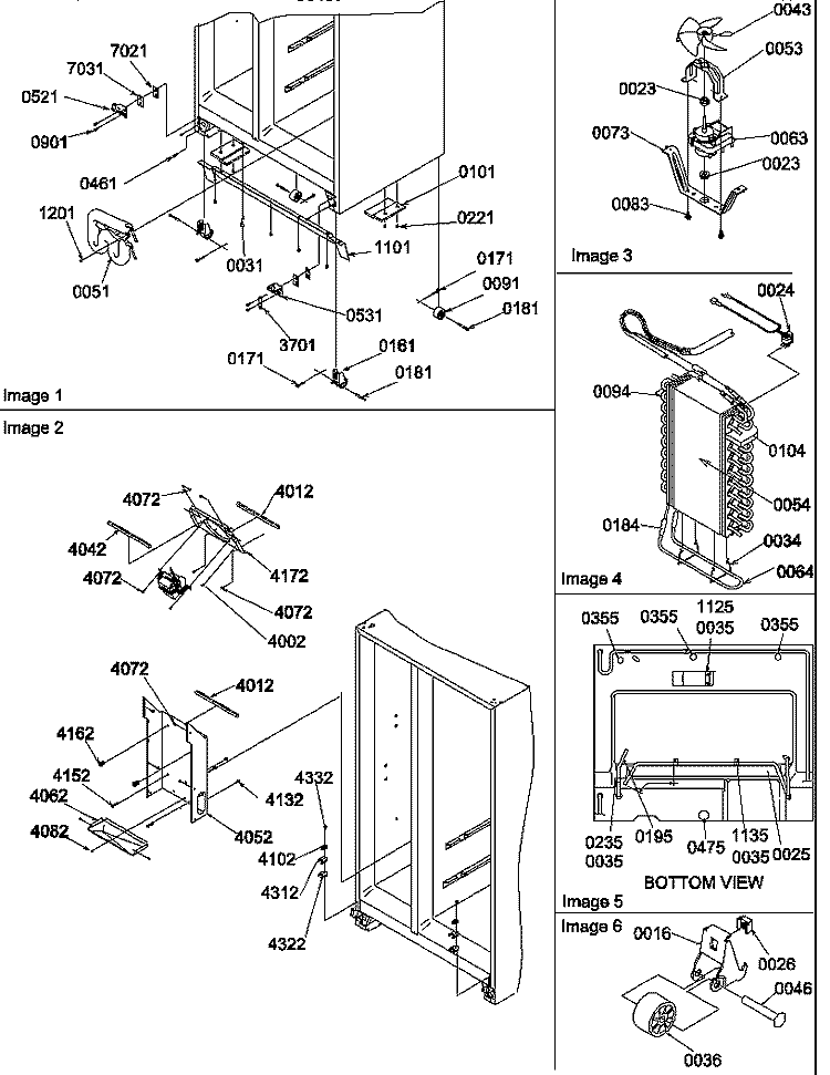 DRAIN SYSTEM, ROLLERS, AND EVAP ASSY Diagram and Parts List for SSD522TBW P1313601W W Amana Refrigerator