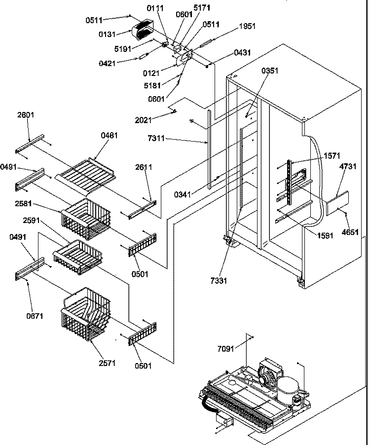 FZ SHELVES AND LIGHTS Diagram and Parts List for SRD526TW P1313401W W Amana Refrigerator