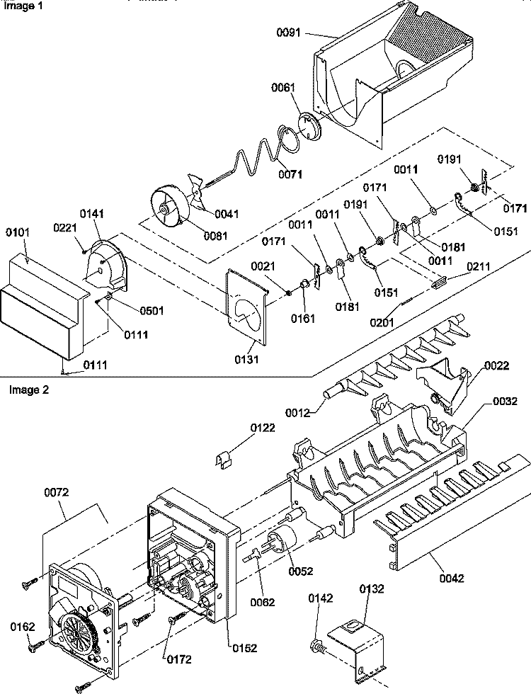 ICE BUCKET AUGER AND ICE MAKER PARTS Diagram and Parts List for SBDE20S4SW P1190903W W Amana Refrigerator