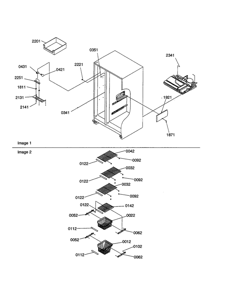 Freezer Shelves And Lights Diagram and Parts List for SRI21VL-P1315601WL  Amana Refrigerator
