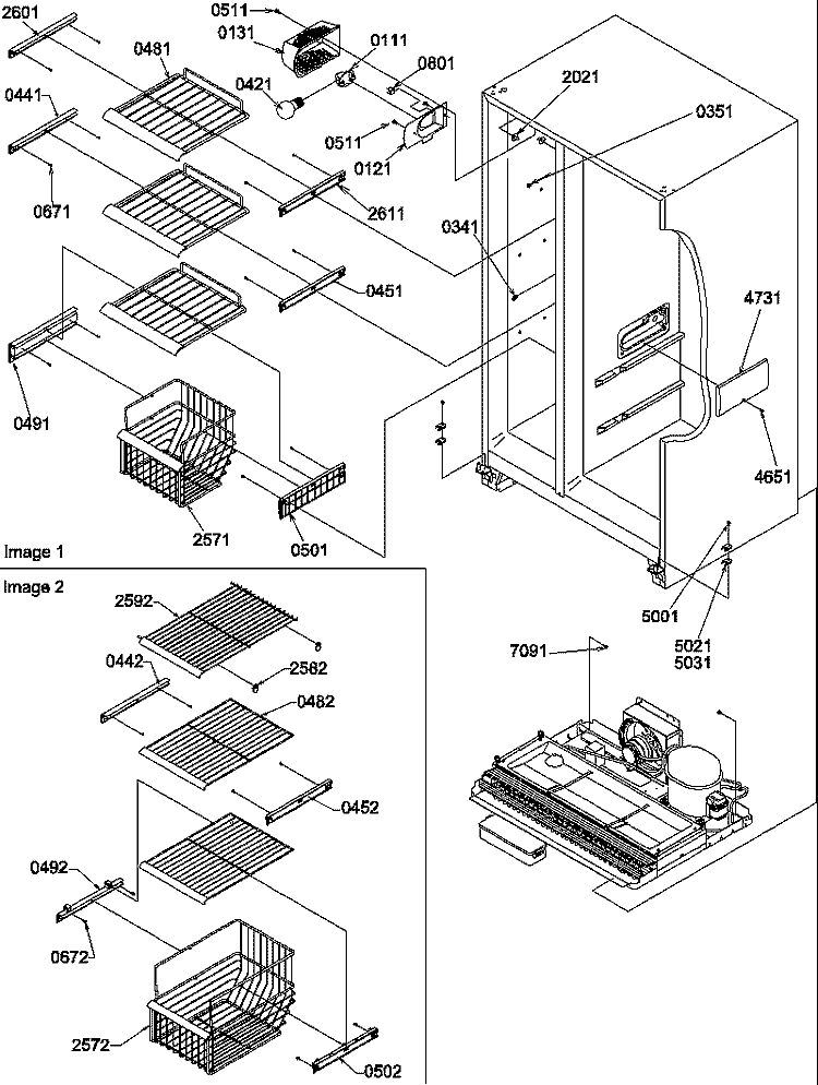 FZ SHELVES AND LIGHTS Diagram and Parts List for SSD25TE P1314201W E Amana Refrigerator