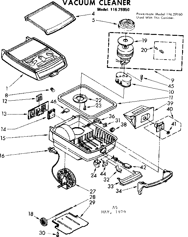 Base Assembly Diagram and Parts List for 11629950  Kenmore Canister Vacuum