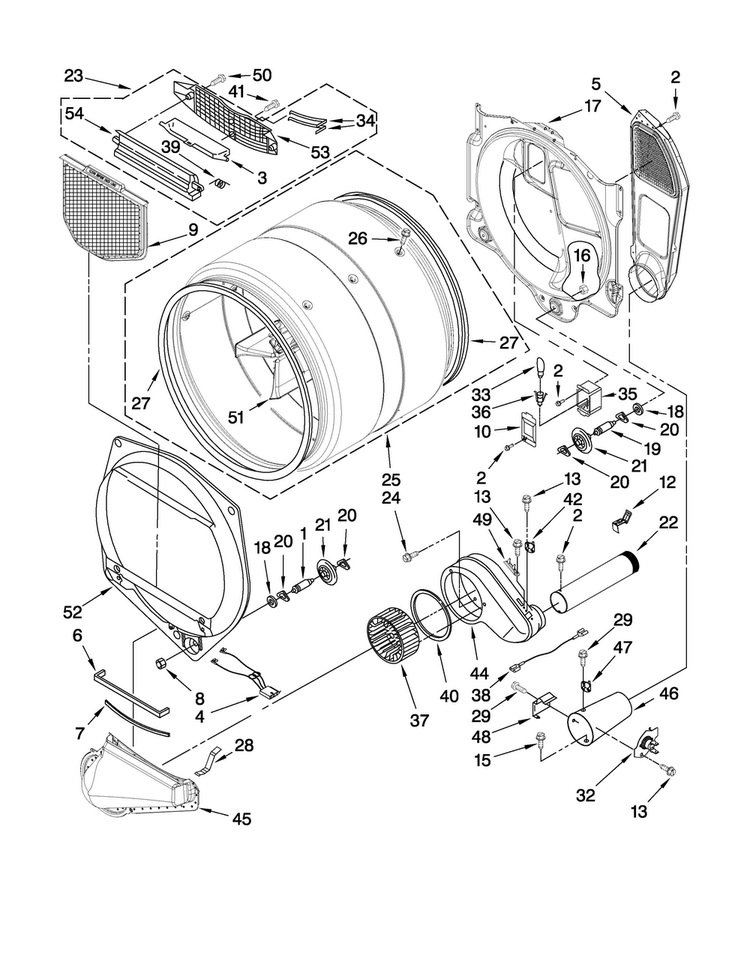 Bulkhead Parts Diagram and Parts List for NGD7500VM1  Amana Dryer