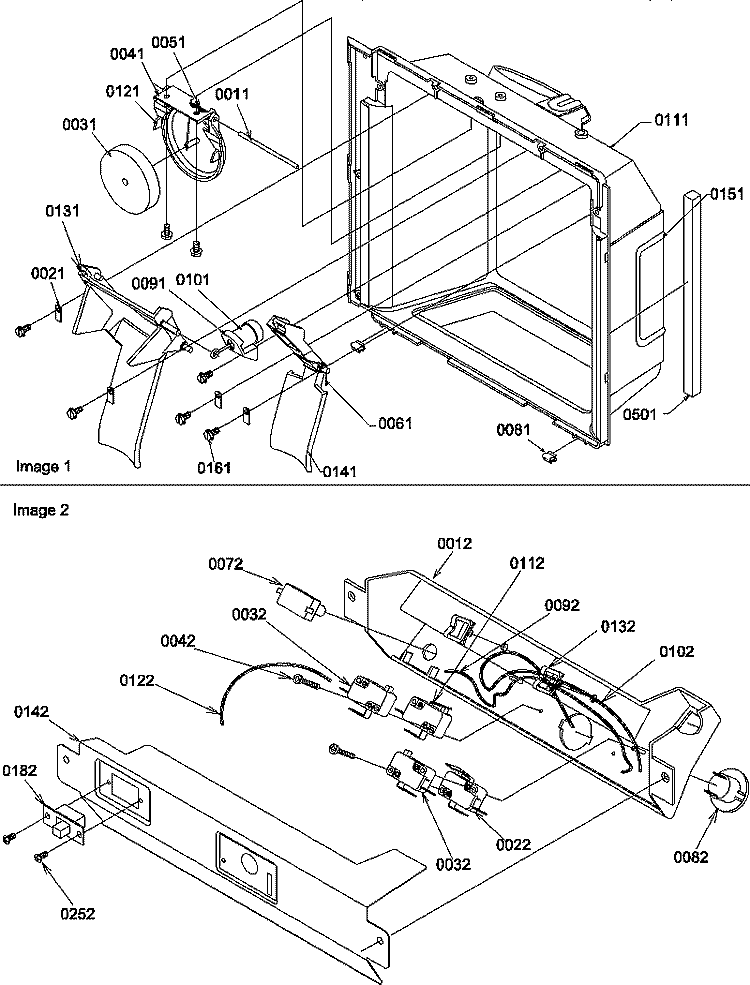 ICE / WATER CAVITY & ELEC BRKT ASSY Diagram and Parts List for SMD25TW P1190429W W Amana Refrigerator
