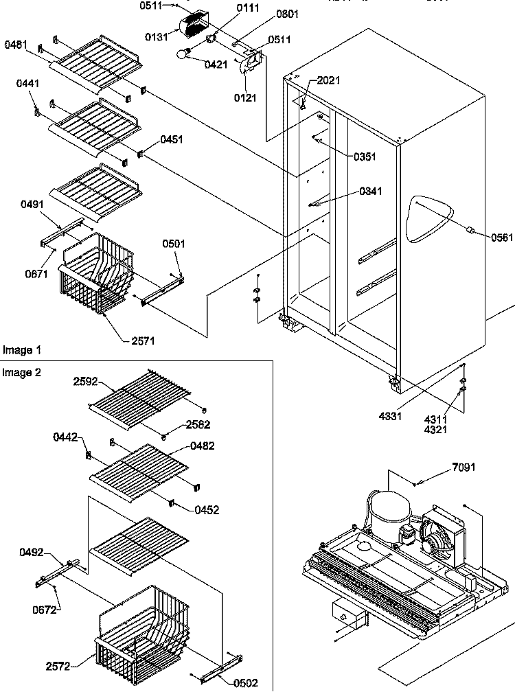 FZ SHELVES AND LIGHT Diagram and Parts List for SMD25TW P1190429W W Amana Refrigerator
