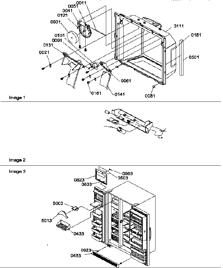 Ice & Water Cavity, Electronic Bracket & Toe Grille Diagram and Parts List for SRD327S3L-P1307104WL  Amana Refrigerator