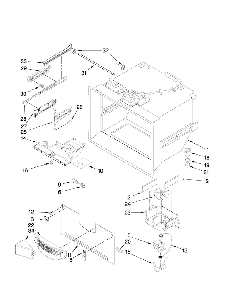 Freezer Liner Parts Diagram and Parts List for MFF2558VEM9  Maytag Refrigerator