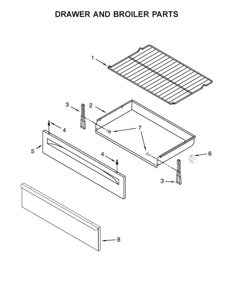 Drawer And Broiler Parts Diagram and Parts List for AGR6303MFS0  Amana Range