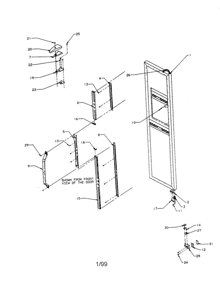 Trim-top Freezer Door Diagram and Parts List for SXD22S2L-P1190404WL  Amana Refrigerator
