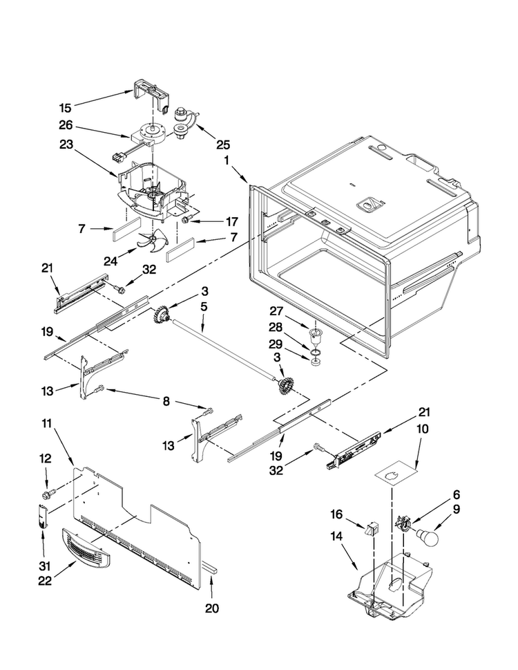 Freezer Liner Parts Diagram and Parts List for MFI2670XEM6  Maytag Refrigerator