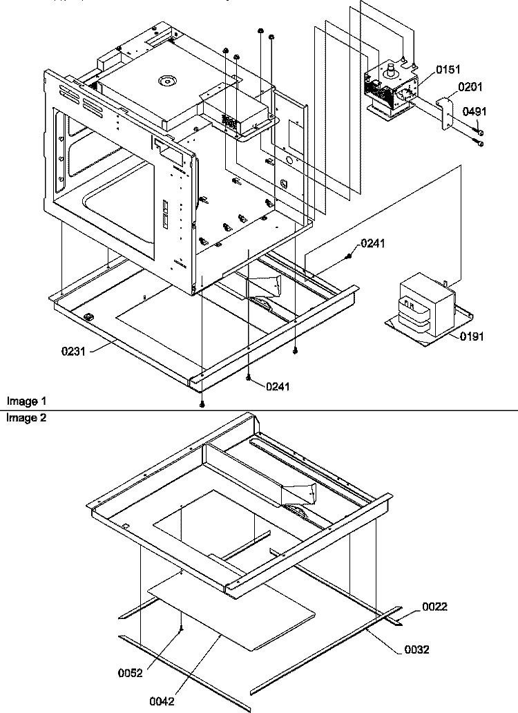OVEN CAVITY ASSY Diagram and Parts List for DCA2000 P1194105M Amana Microwave