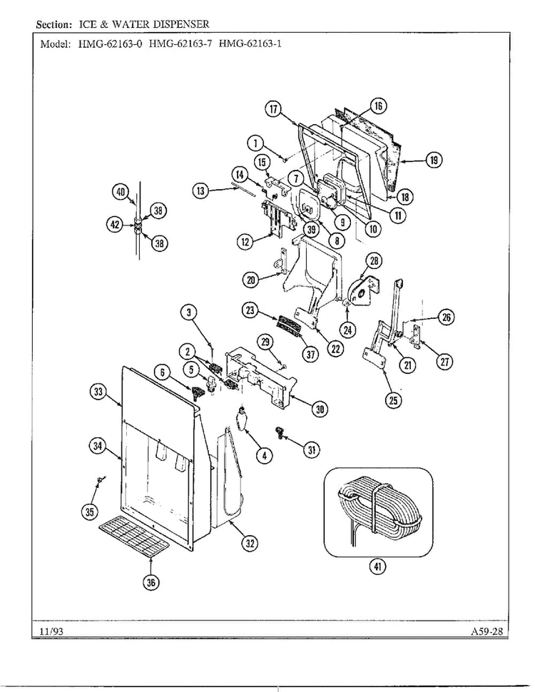 Ice And Water Dispenser Diagram and Parts List for 62163-0A  Admiral Refrigerator