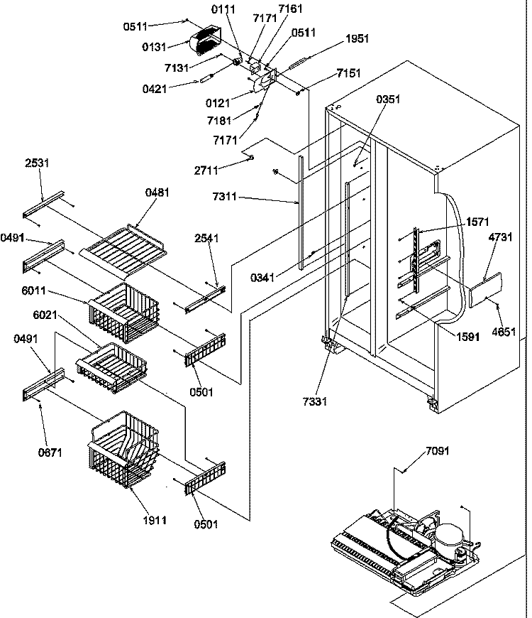 FZ SHELVES AND LIGHT Diagram and Parts List for SRD520TE P1313101W E Amana Refrigerator