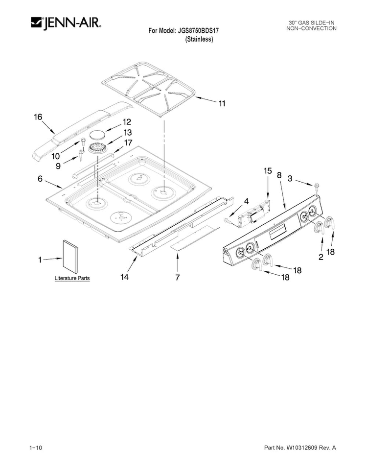 Cooktop Parts Diagram and Parts List for JGS8750BDS17  Jenn-Air Range