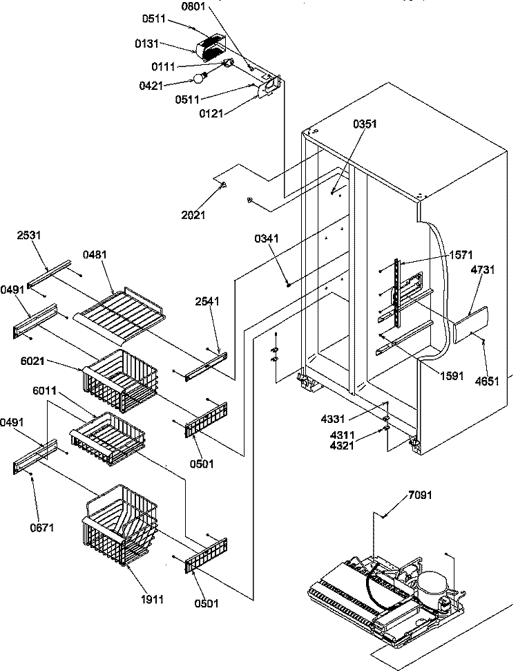 FZ SHELVES AND LIGHT Diagram and Parts List for SBD20S4L P1190007W L Amana Refrigerator