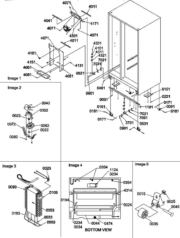 DRAIN SYSTEM, ROLLERS, AND EVAP ASSY Diagram and Parts List for SX322S2W P1313801W W Amana Refrigerator