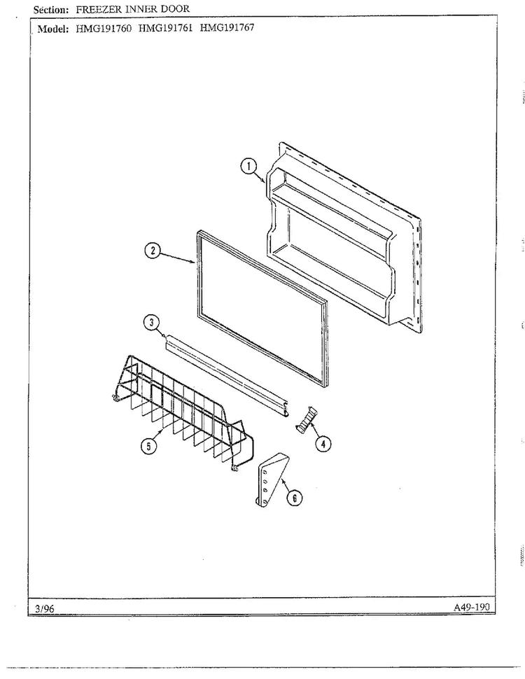 Freezer Inner Door Diagram and Parts List for HMG191760  Admiral Refrigerator
