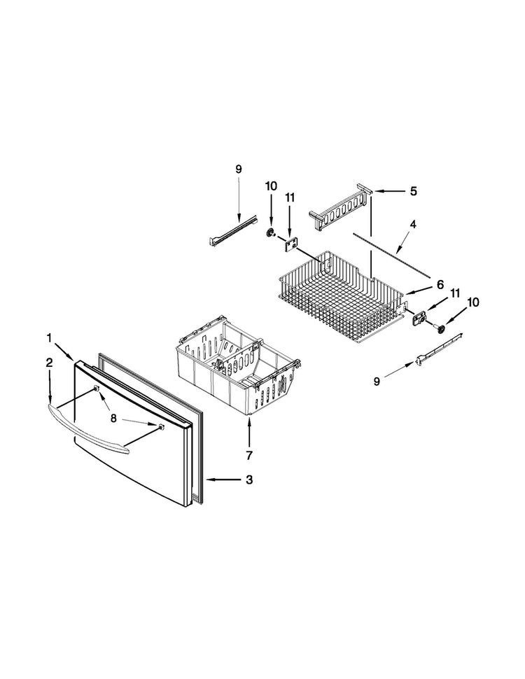 Freezer Door Parts Diagram and Parts List for MFI2670XEM7  Maytag Refrigerator