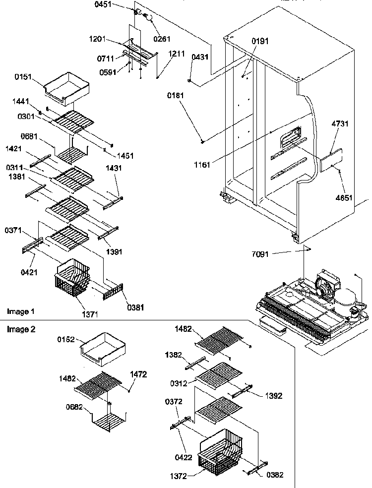 Freezer Shelves And Light Diagram and Parts List for SS25TE-P1194003WE  Amana Refrigerator