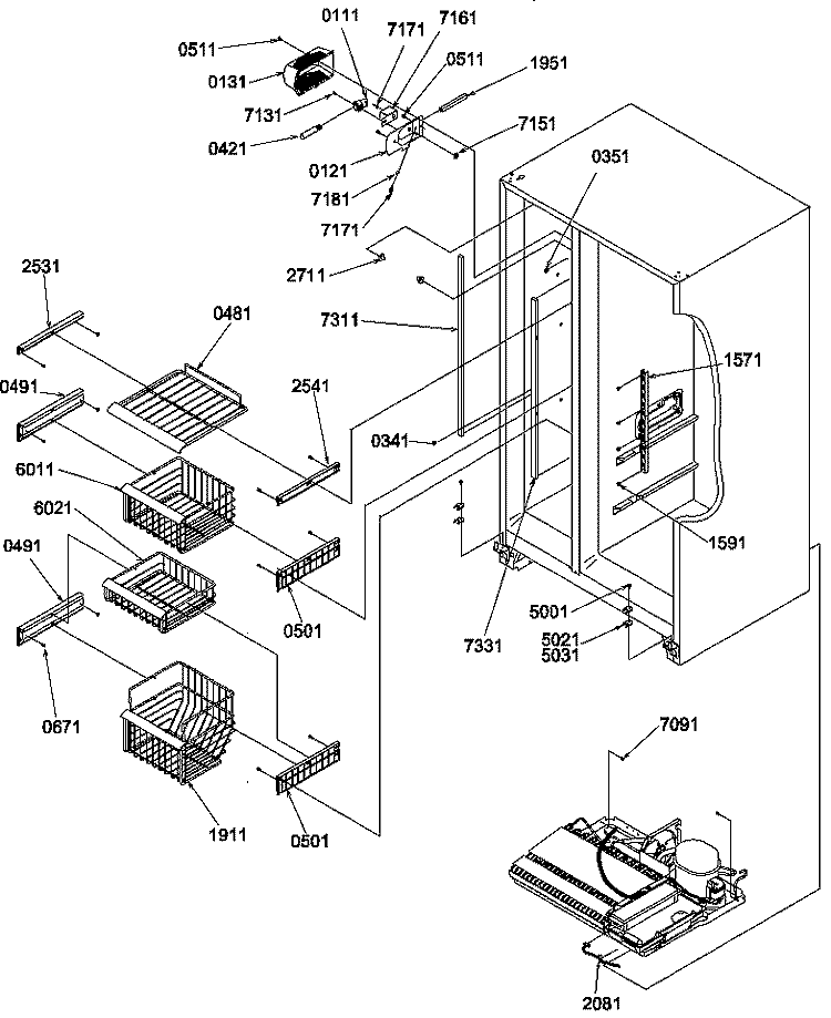FZ SHELVES AND LIGHT Diagram and Parts List for SRDE520TW P1312401W W Amana Refrigerator