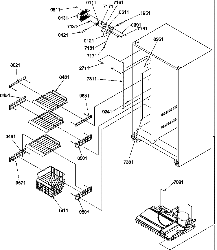 FZ SHELVES AND LIGHT Diagram and Parts List for SXD520TW P1313701W W Amana Refrigerator
