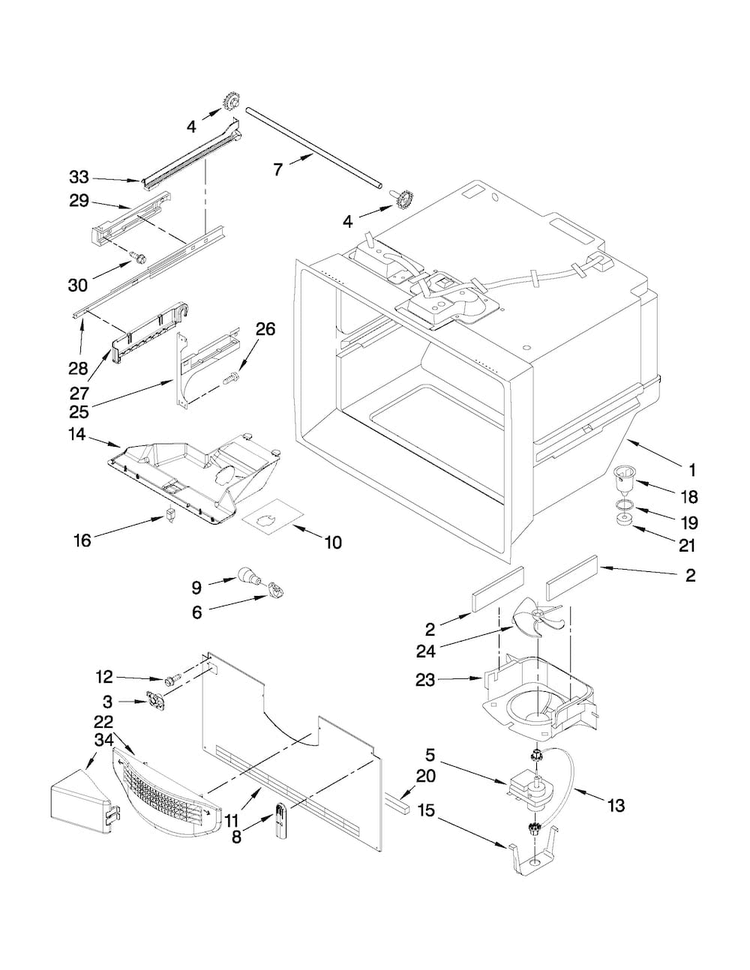 Freezer Liner Parts Diagram and Parts List for MFF2258VEM6  Maytag Refrigerator