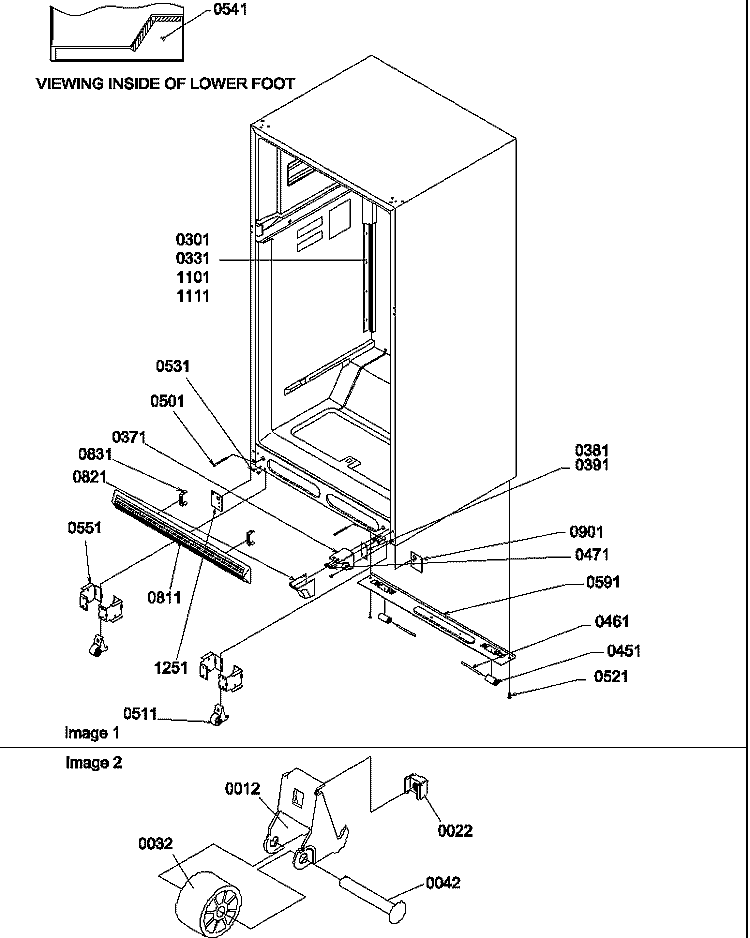 LADDERS, LOWER CABINET AND ROLLERS Diagram and Parts List for TGI21VW P1310901W W Amana Refrigerator