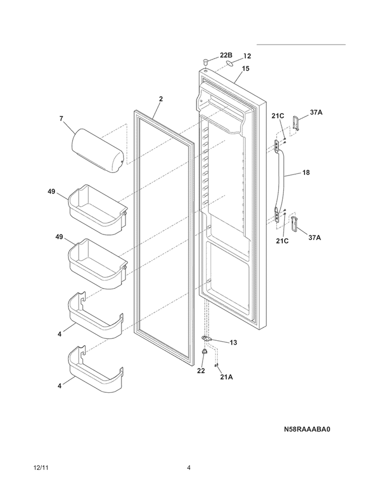 Refrigerator Door Diagram and Parts List for CRSH265LW3  Crosley Refrigerator