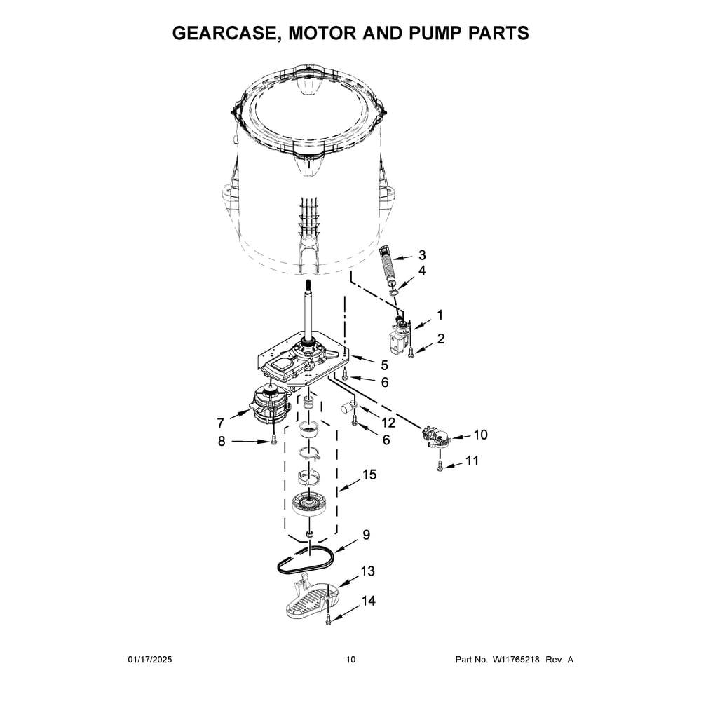 Gearcase, Motor And Pump Parts Diagram and Parts List for MAT24PDAXW0  Maytag Washer