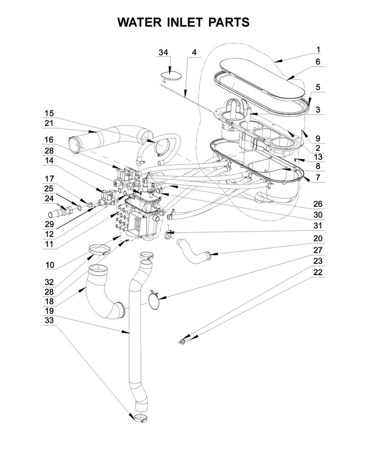 Water Inlet Parts Diagram and Parts List for MXS40PDATS  Maytag Washer