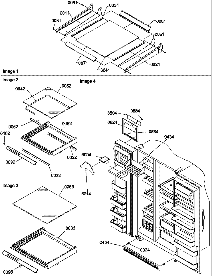 SHELVING, CRISPER ASSY & TOE GRILLE Diagram and Parts List for SQD25TW P1190427W W Amana Refrigerator