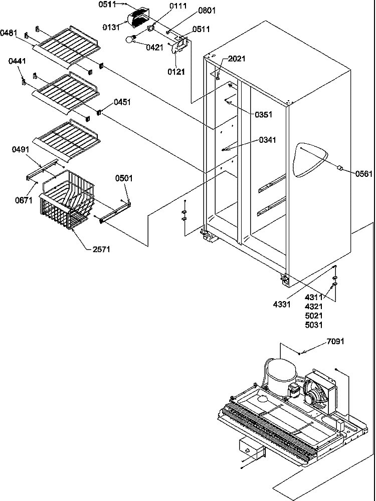 FZ SHELVES AND LIGHT Diagram and Parts List for SQD25TW P1190427W W Amana Refrigerator