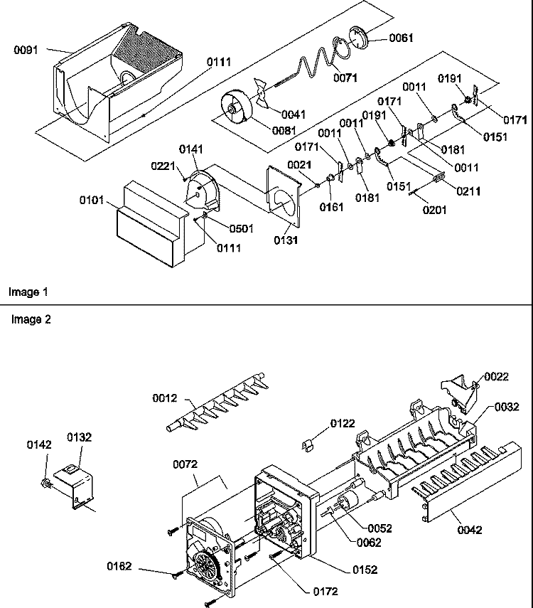 ICE BUCKET AUGER AND ICE MAKER PARTS Diagram and Parts List for SQD25TW P1190427W W Amana Refrigerator