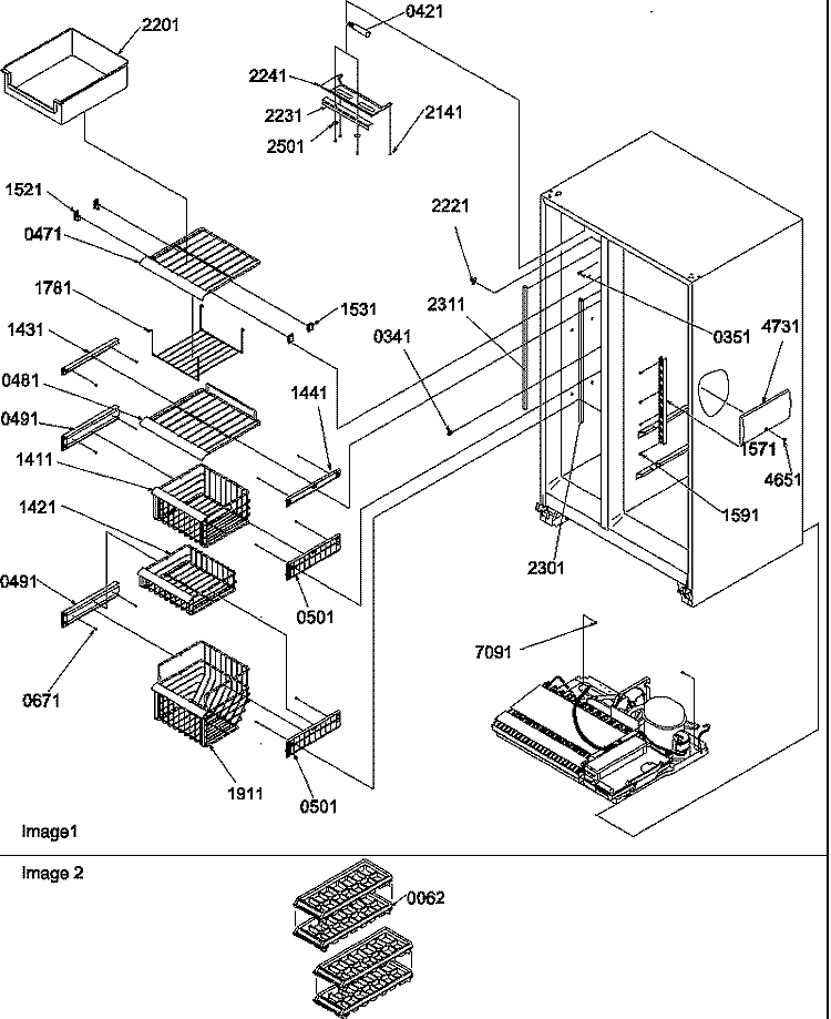 FZ SHELVES, LIGHT AND ACCESSORIES Diagram and Parts List for SR520TW P1310101W Amana Refrigerator
