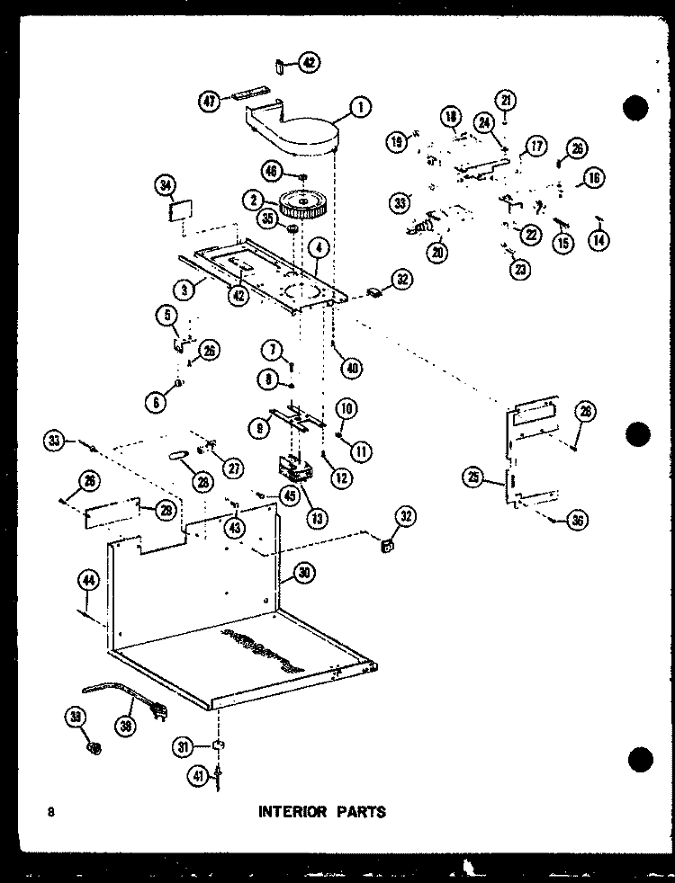 INTERIOR PARTS Diagram and Parts List for RR-9T P7354101M Amana Microwave