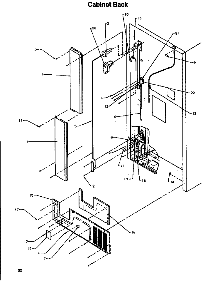 CABINET BACK Diagram and Parts List for TA18S2W P1194501W W Amana Refrigerator
