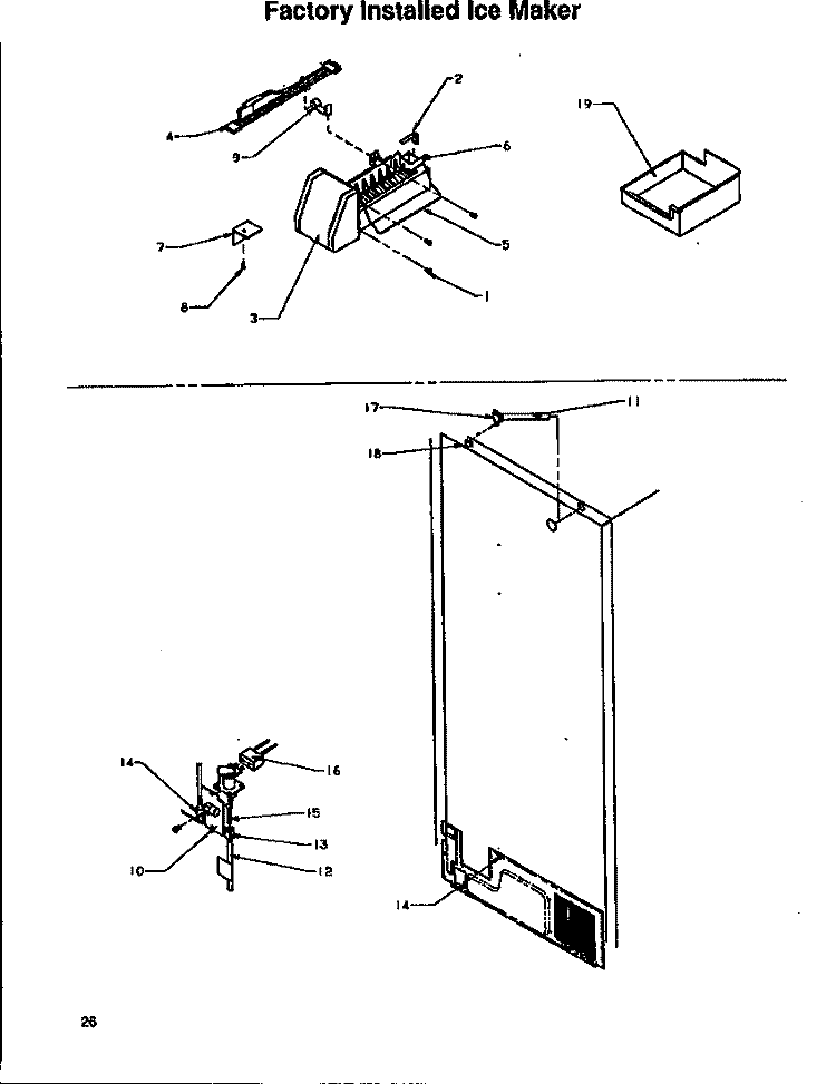 FACTORY INSTALLED ICE MAKER Diagram and Parts List for THI18S3W P1195401W W Amana Refrigerator