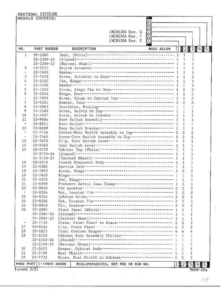 Exterior Page 4 Diagram and Parts List for 6530A REV A Norge Washer