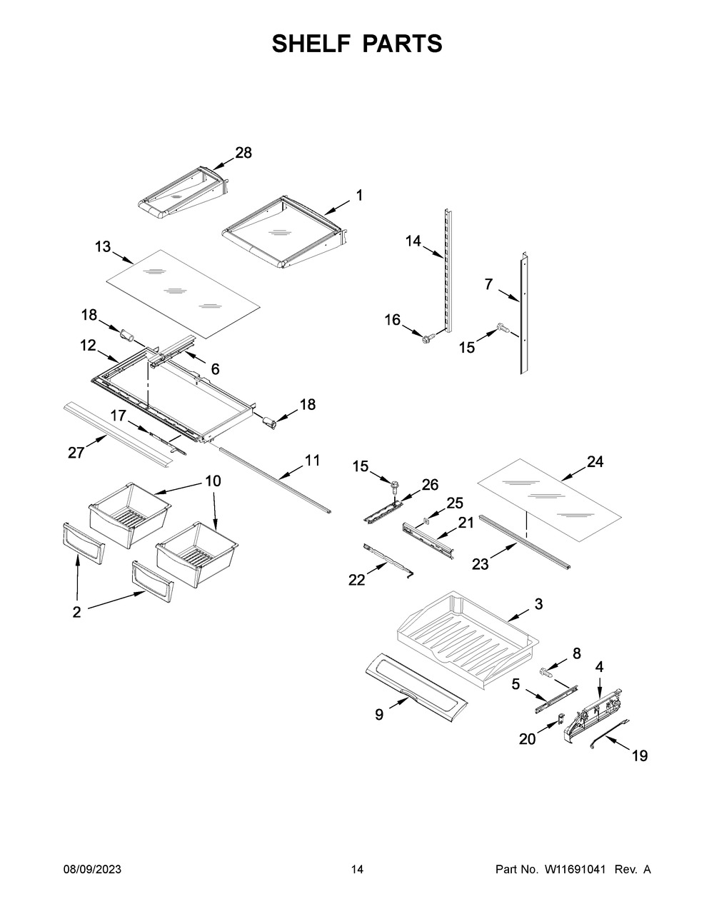 Shelf Parts Diagram and Parts List for MFI2570FEZ14  Maytag Refrigerator