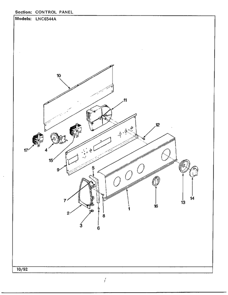 Control Panel Diagram and Parts List for 6544A  Norge Washer