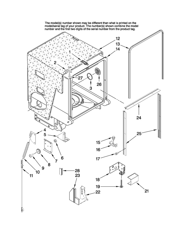 Tub And Frame Parts Diagram and Parts List for MDBH968AWB3  Maytag Dishwasher